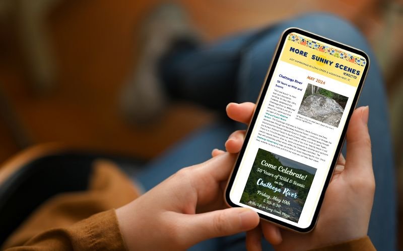 Mobile mockup of May newsletter